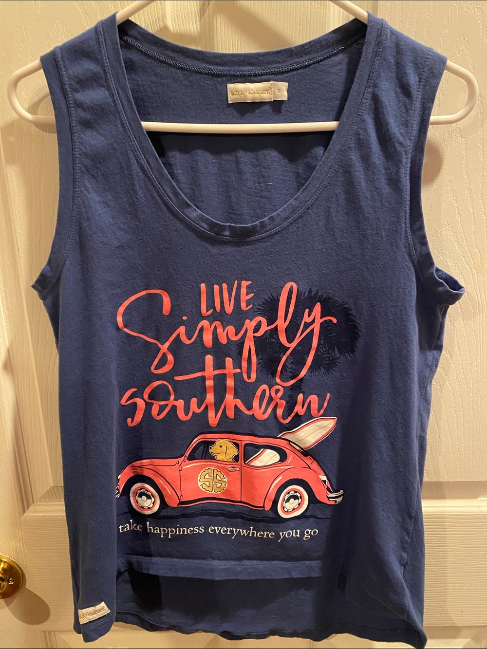 Simply Southern Navy Tank with Coral Graphic Car